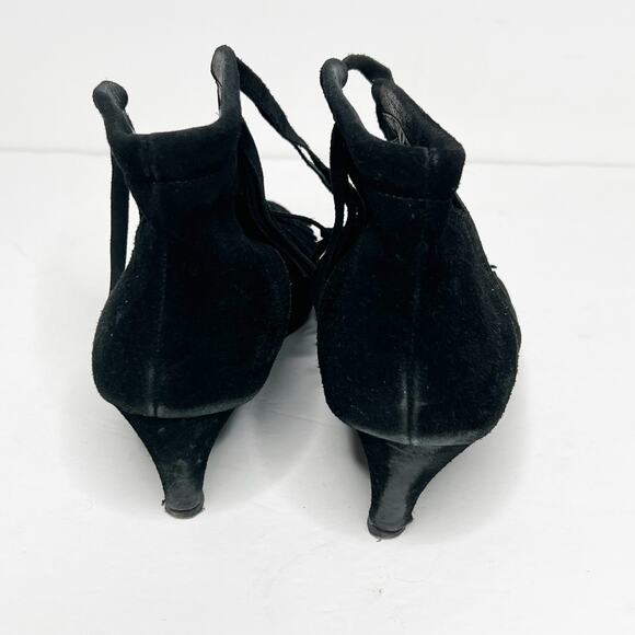 MAJE Fringed Heeled Ankle Bootie Boots Leather Suede Black Womens Size US 8 EU39 - Picture 4 of 10